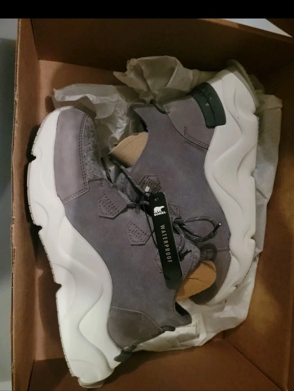 SOREL Kinetic RNEGD Caribou Waterproof Sneakers in Grey Boots, New!